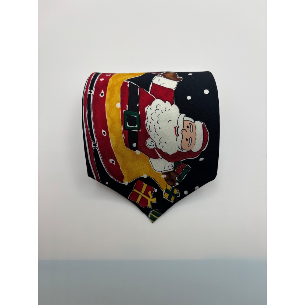 Save the Children Mens Silk Christmas Tie Santa Sleigh Reindeer Navy Blue USA
